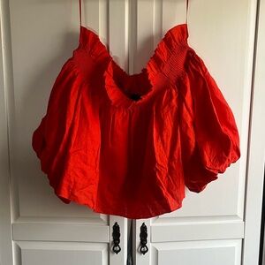 Banana Republic Bria linen off the shoulder top women’s size M puff sleeve crop